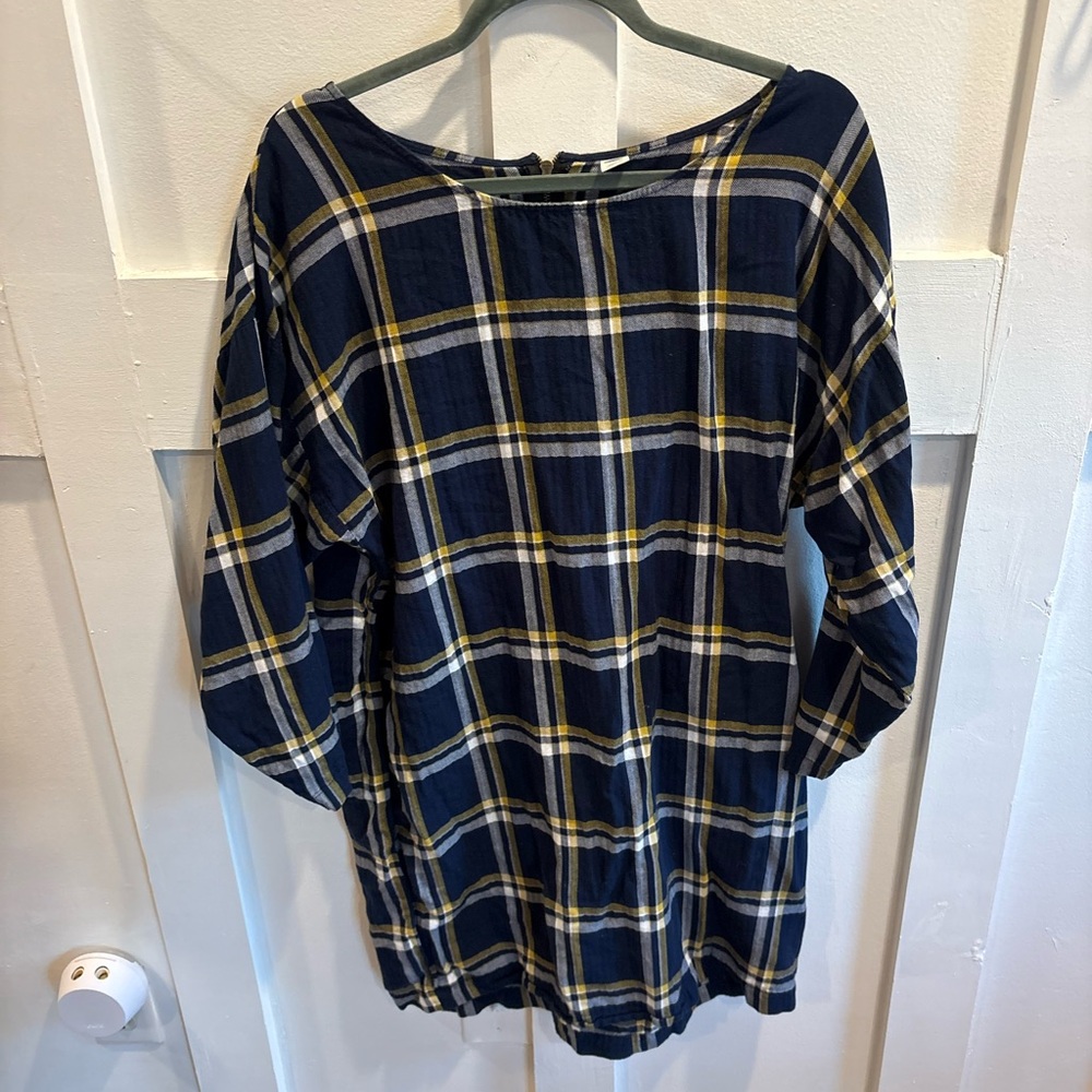 Old Navy Navy Plaid Tunic with Yellow & White Stripes